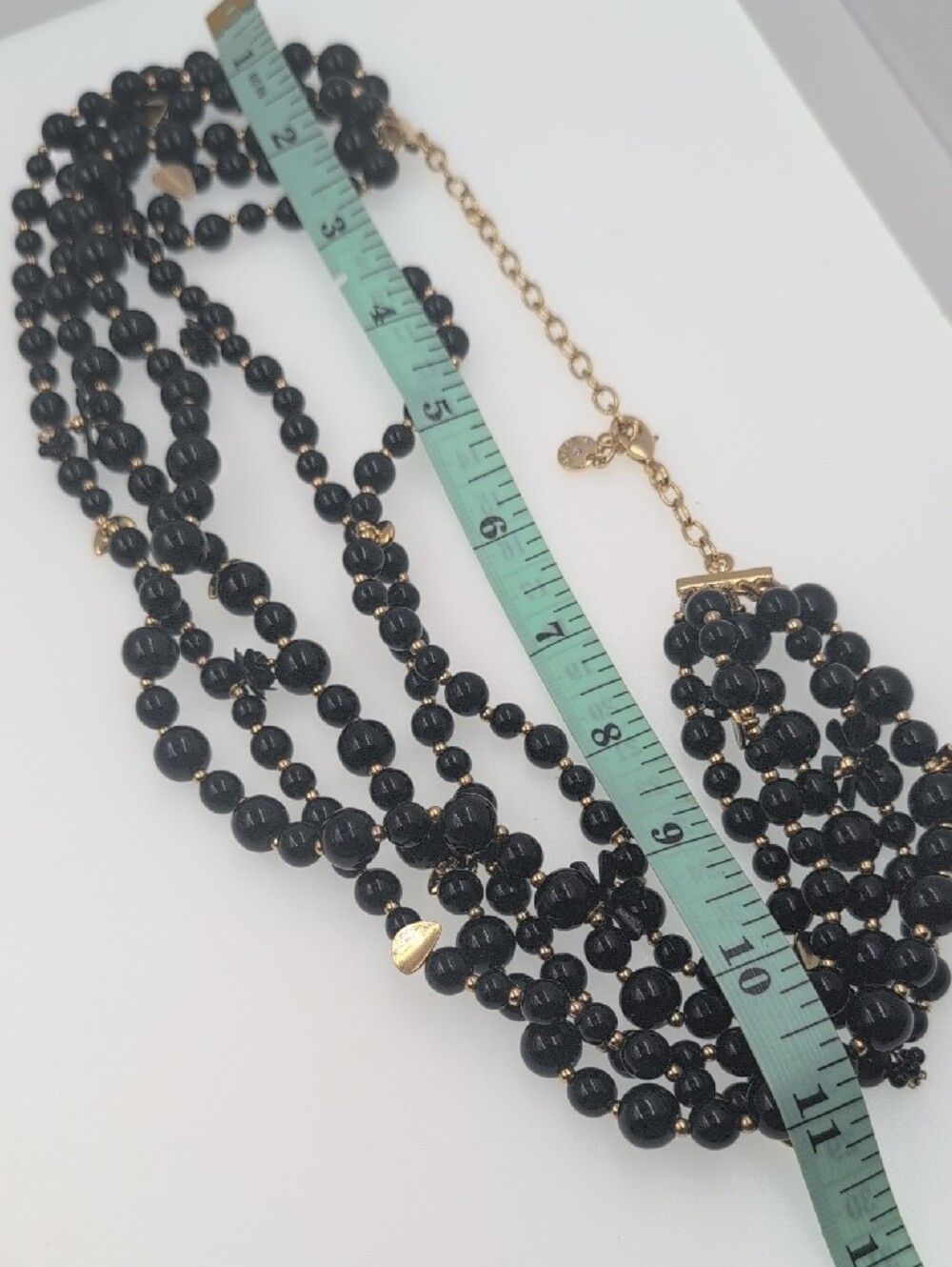 Ann Taylor Black Multi-Strand Beaded Necklace with Gold Accents 0109 - Picture 6 of 7